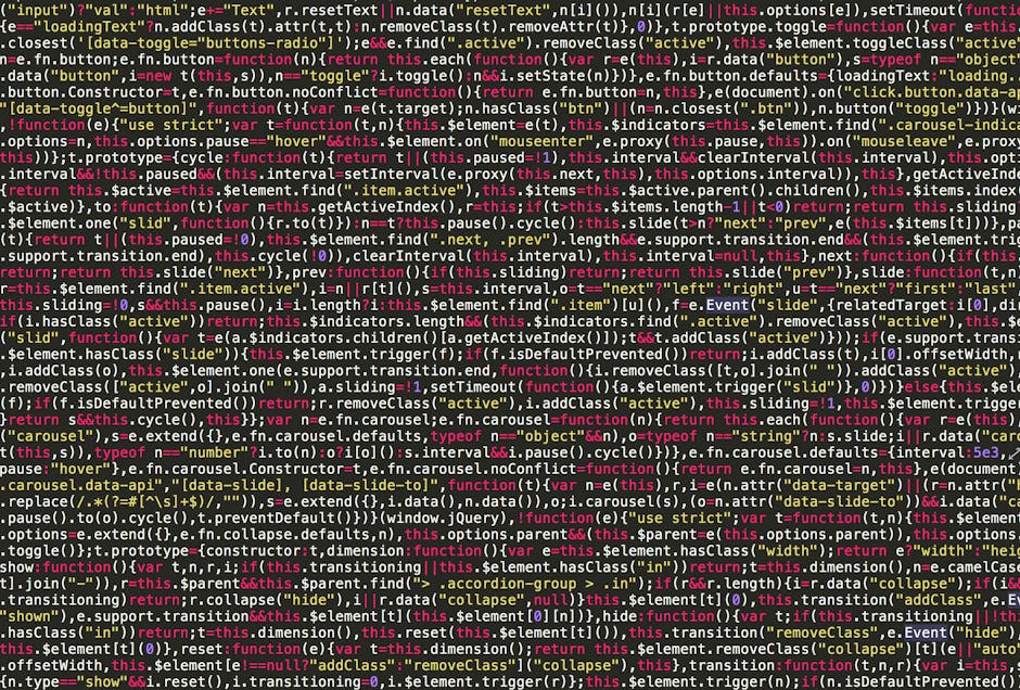 A close-up view of a computer screen displaying lines of colorful JavaScript code, with syntax highlighting in shades of blue, pink, yellow, and green. The code appears well-structured, featuring vari